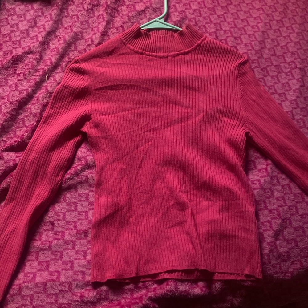 Primary Pink Ribbed Long Sleeve Blouse
